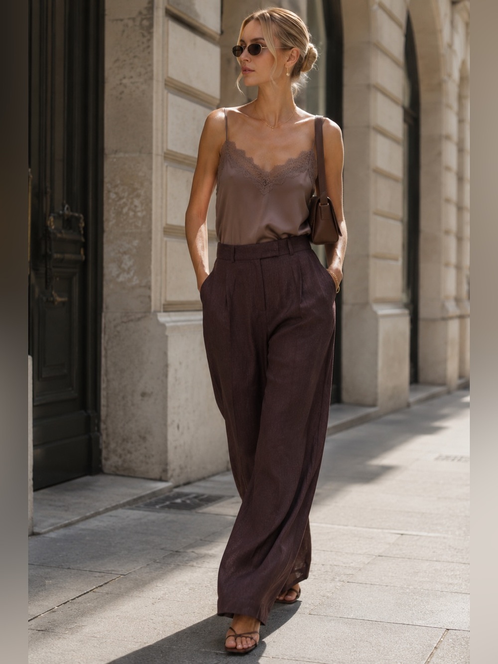 Zara 100% Linen Straight Leg Pants Brown Mid Rise NWT Size M